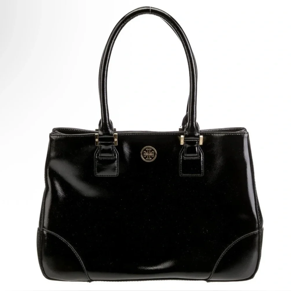 Tory Burch Black Leather Bag with Gold Accent - GUC
